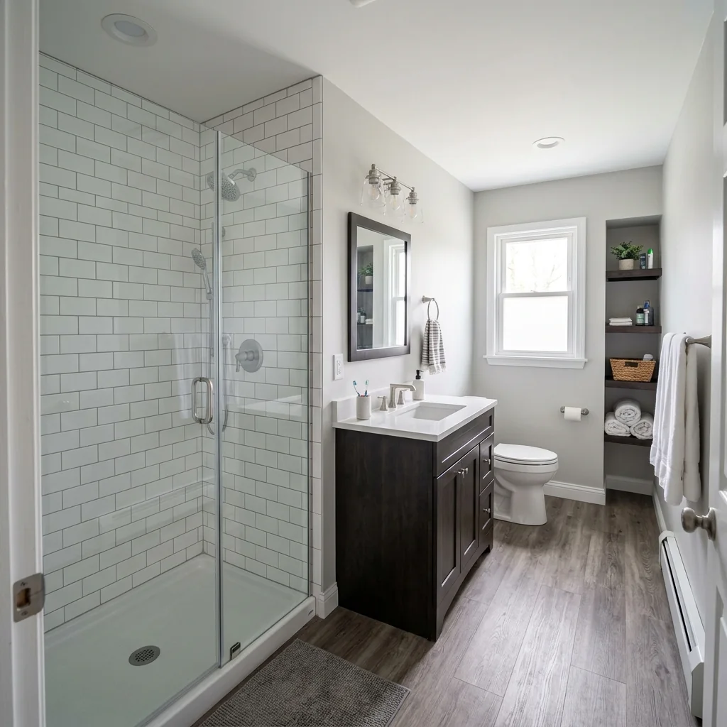 Updated bathroom with tile shower and fresh finishes